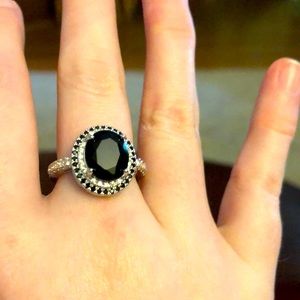 Women’s onyx and CZ cocketail ring sterling silver size 7